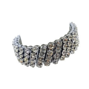 Japan Clear Rhinestone Silver Tone Glam Stretch Adjustable Bracelet Vintage